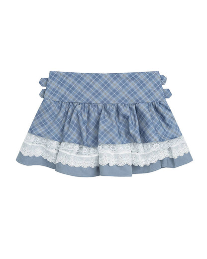 Sweetheart Lace Plaid Mini Skirt