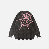 Spider Web Graphic Ripped Sweater