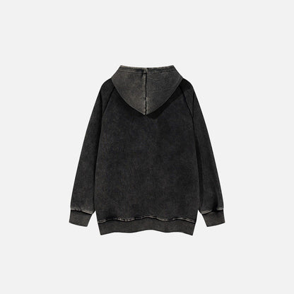 Back view of the black Retro Striped Logo Hoodie in a gray background