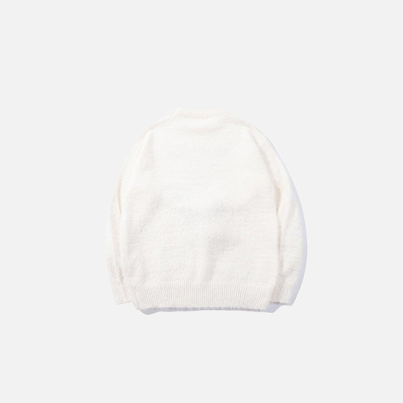 Back view of the apricot Graphic Bear Embroidered Sweater in a gray background