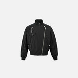 Front view of the black Utility Pocket Aviator Jacket in a gray background