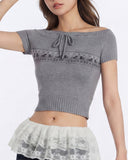 Off-Shoulder Knit Bow Top