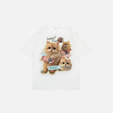 Front view of the white Kitty Chronicles T-Shirt in a gray background