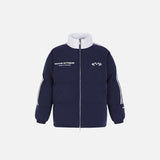 Front view of the navy Oversized Loose Padded Puffer Jacket in a gray background