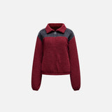 Front view of the red Cozy Women's Plush Jacket in a gray background