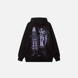 Front view of the black Abstract Graffiti Hoodie in a gray background