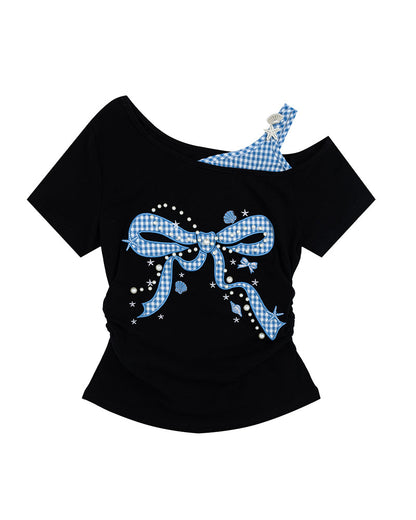 Bow Graphic Off-Shoulder Top