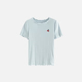 Cherry Embroidered Scalloped T-Shirt