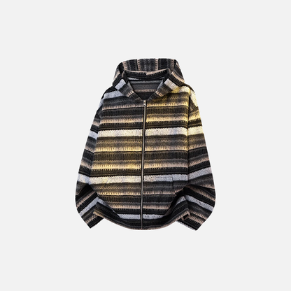 Stylish Striped Knit Hooded Zipper Cardigan