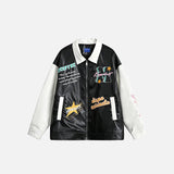 PU Leather Motorcycle Varsity Jacket