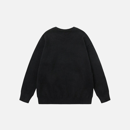 Back view of the black Y2K Bold Impact Sweater in a gray background