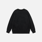 Back view of the black Y2K Bold Impact Sweater in a gray background