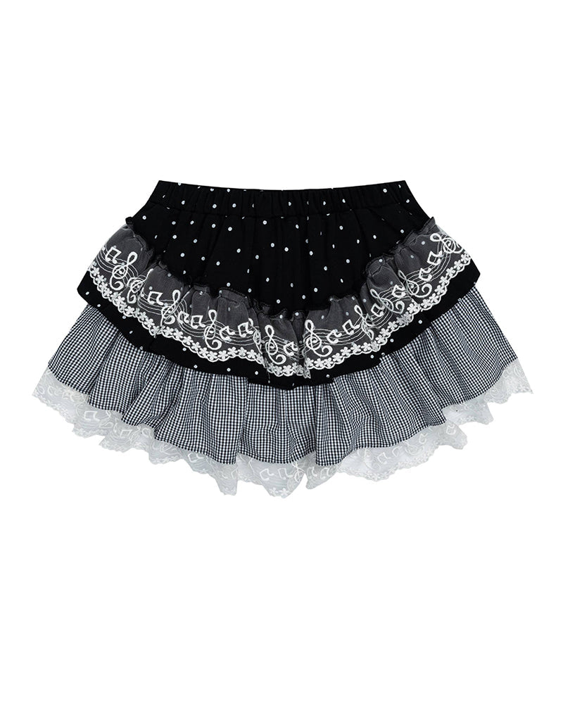 Patchwork Plaid Lace Mini Skirt