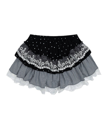 Patchwork Plaid Lace Mini Skirt
