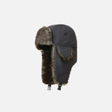 Front view of the gray Faux Fur Lined Trapper Hat in a gray background