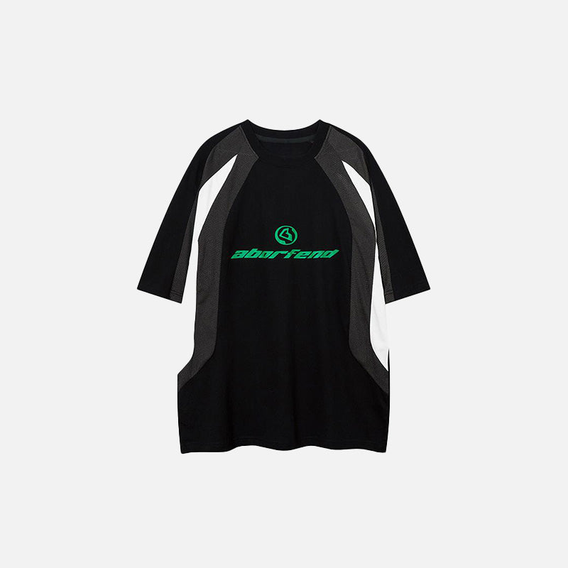 Front view of the black Neon Sports T-shirt in a gray background