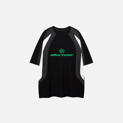Front view of the black Neon Sports T-shirt in a gray background