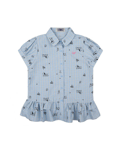 Ruffle Hem Plaid Short Sleeve Shirt