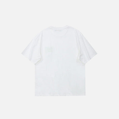 Back view of the white Speeding Ticket T-shirt in a gray background 