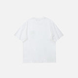Back view of the white Speeding Ticket T-shirt in a gray background 