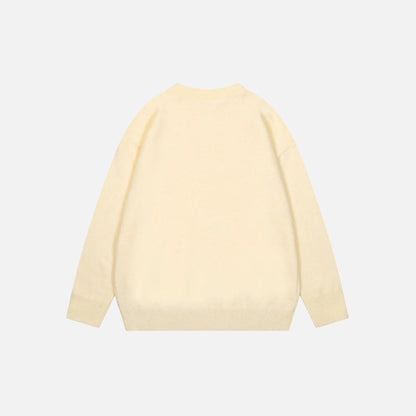 Back view of the beige Tears Of Vision Sweater in a gray background
