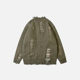 Y2K Ripped V-neck Knitted Cardigan