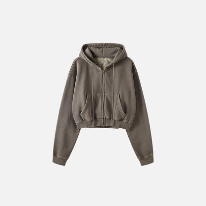 Front view of the coffee Women's Fleece Zip-up Hoodie in a gray background 
