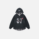 Stylish Streetwear Plaid Fake Two Piece Patchwork Hoodie