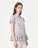 Ruffle Hem Plaid Short Sleeve Shirt