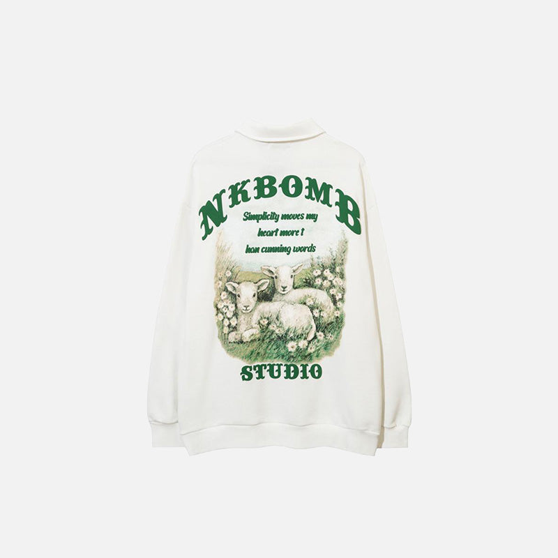 Sheep Flower Polo Sweatshirt