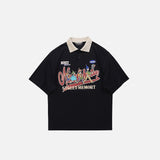 Front view of the black "Street Memort" Printed T-Shirt in a gray background