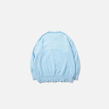 Back view of the blue Bow-Knot Embellished Sweater in a gray background