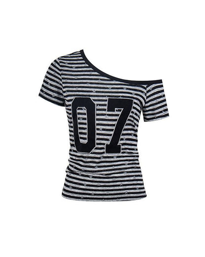 Vintage Striped Off-Shoulder Tee