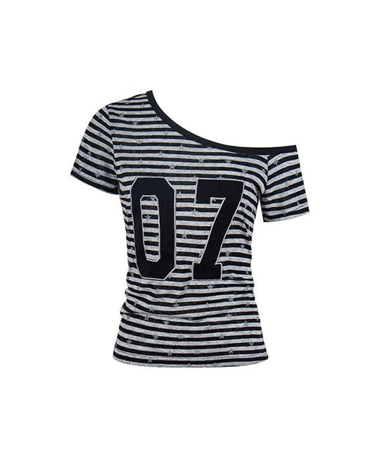 Vintage Striped Off-Shoulder Tee