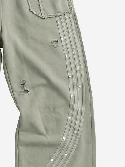 Asymmetrical Logo Embroidered Pants; Sage Green / S, Sage Green / M, Sage Green / L, Sage Green / XL, Sage Green / 2XL