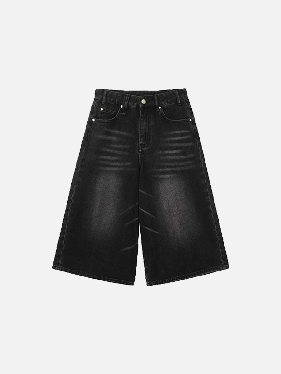 Wide-Leg Black Denim Jorts