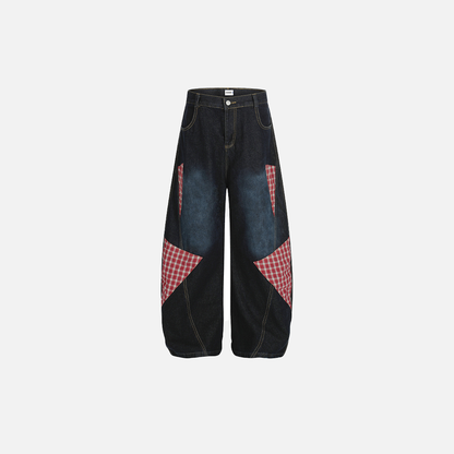 Vibrant Plaid Patchwork Punk Wide Leg Jeans