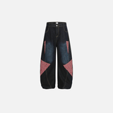 Vibrant Plaid Patchwork Punk Wide Leg Jeans