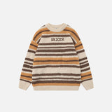 Embroidery Contrast Color Striped Sweater