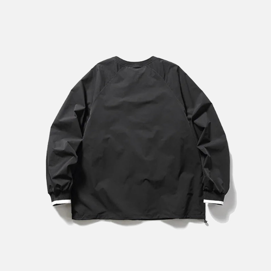 Back view of the black Metro Breeze Windbreaker Sweatshirt in a gray background