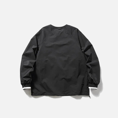 Back view of the black Metro Breeze Windbreaker Sweatshirt in a gray background