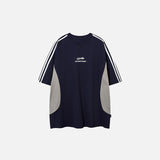 Front view of the blue Contrast Color Speedway Sports T-shirt in a gray backgroundf