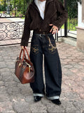 Retro Loose Fit Pocket Decoration Jeans