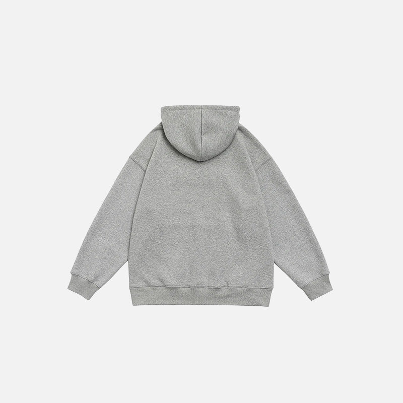 Back view of the grey Solid Color Embroidered Hoodie in a gray background
