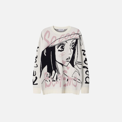 Cozy Oversized Japanese Cartoon Knit Sweater