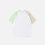 Back view of the white Color Block Retro Patchwork T-shirt in a gray background 