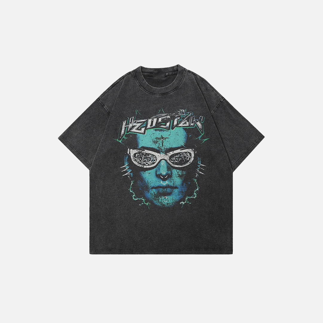 Faded Black Funny Green Face T-Shirt