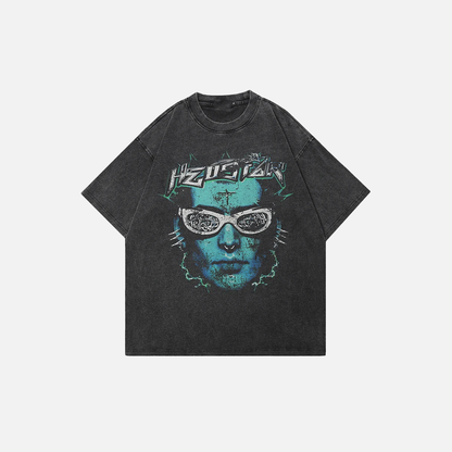 Faded Black Funny Green Face T-Shirt