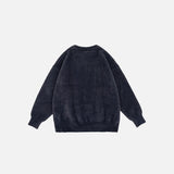 Back view of the navy blue Classic Cozy Knit Sweatshirt in a gray background