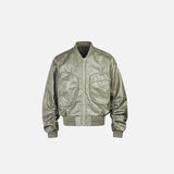Front view of the light green Modern Edge Flight Jacket in a gray background